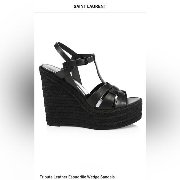New in box Saint Laurent Tribute 85 Leather Espadrille Wedge - Picture 1 of 5
